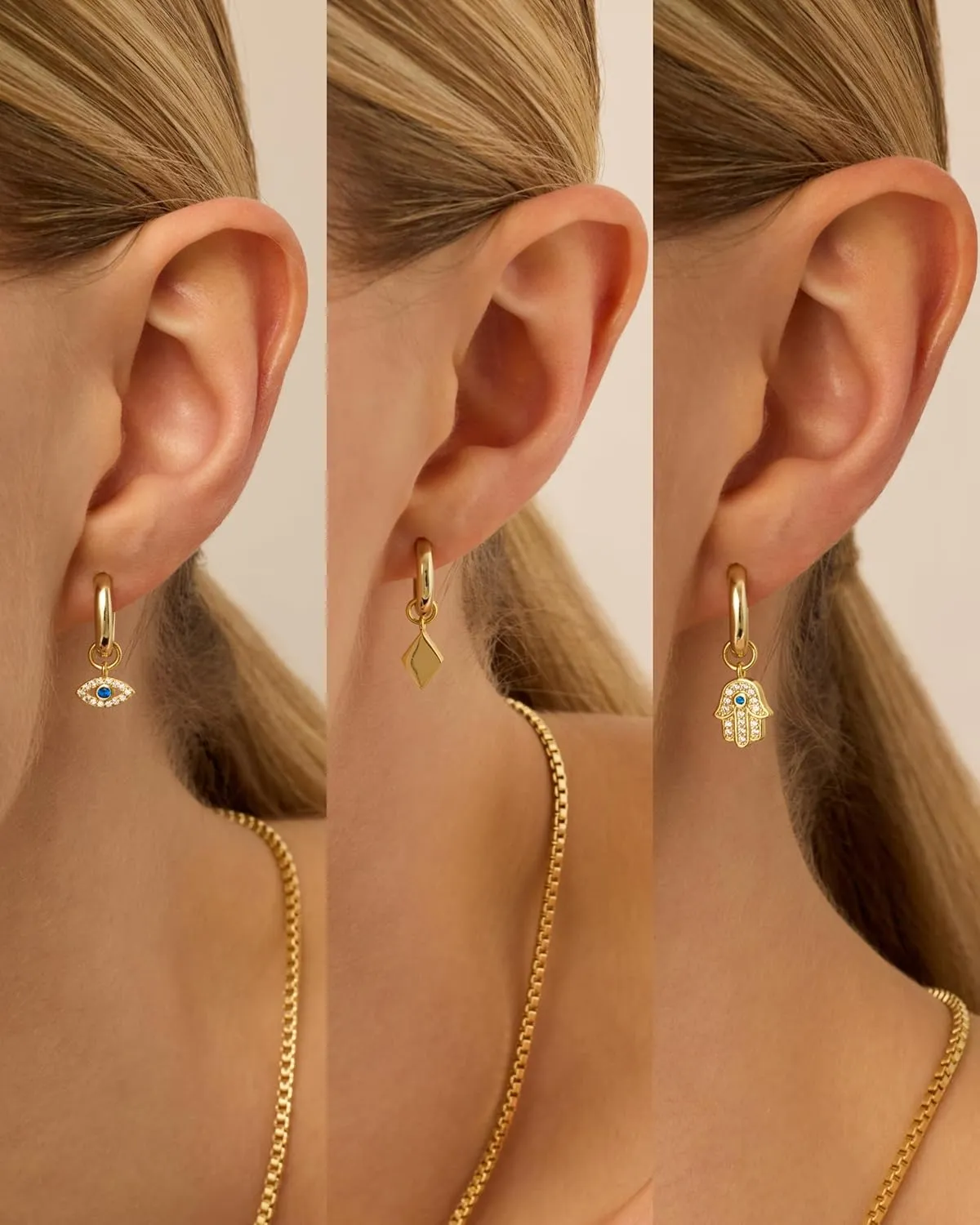 PAVOI 18K Gold Plated Huggie Earrings and Charm Set for Women | Mix and Match Earring Pack with Cubic Zirconia Pearl Opal Star Heart Evil Eye Snake Boho Charms