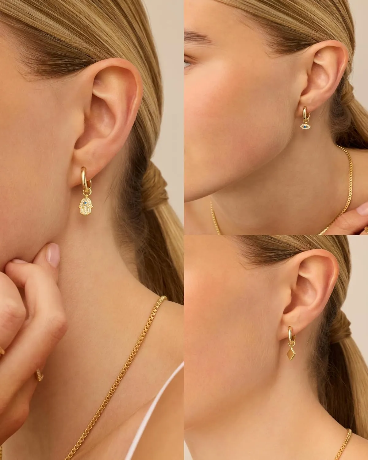 PAVOI 18K Gold Plated Huggie Earrings and Charm Set for Women | Mix and Match Earring Pack with Cubic Zirconia Pearl Opal Star Heart Evil Eye Snake Boho Charms