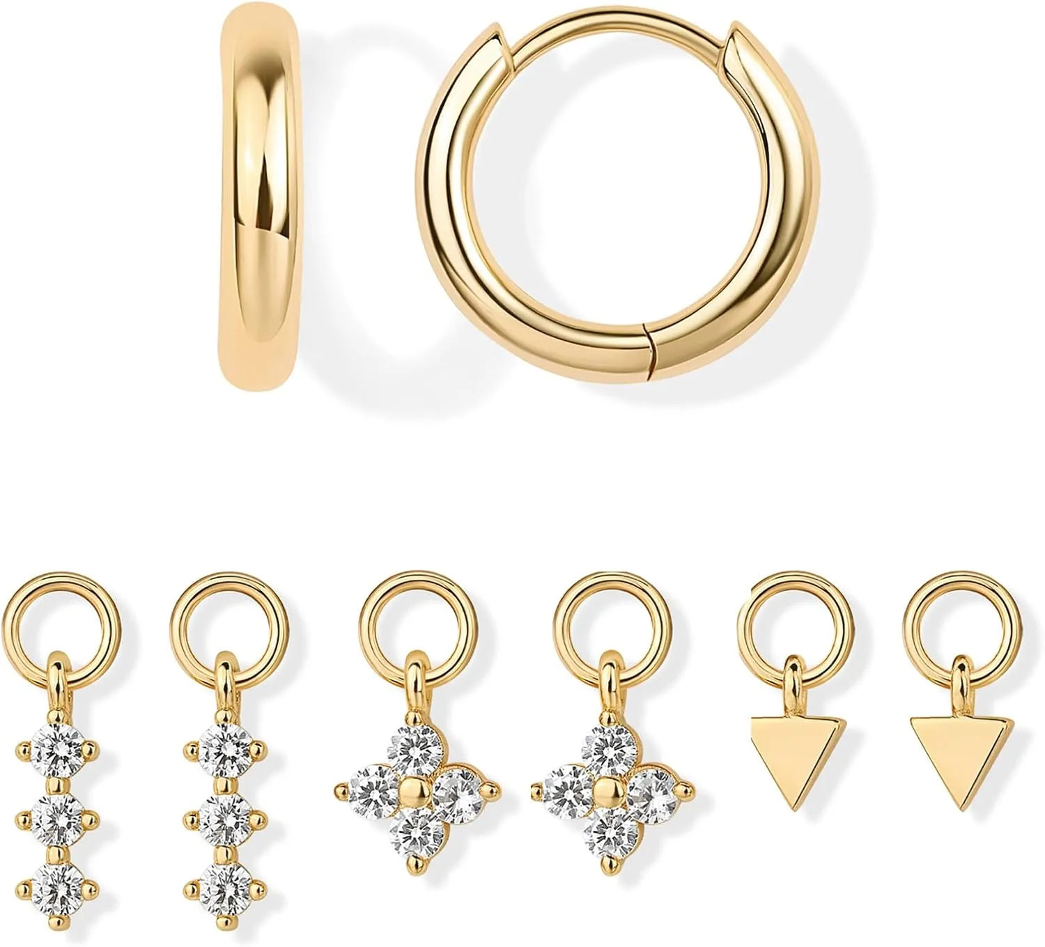 PAVOI 18K Gold Plated Huggie Earrings and Charm Set for Women | Mix and Match Earring Pack with Cubic Zirconia Pearl Opal Star Heart Evil Eye Snake Boho Charms