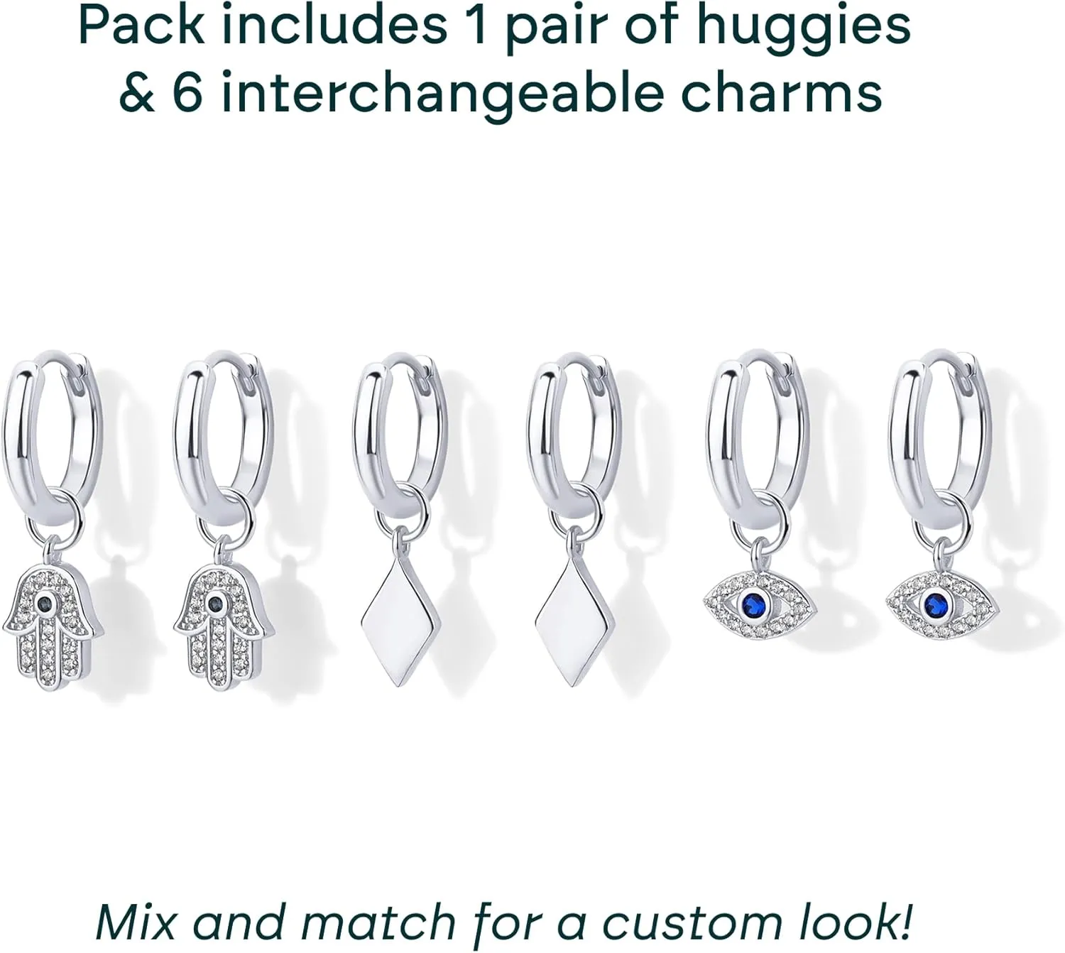 PAVOI 18K Gold Plated Huggie Earrings and Charm Set for Women | Mix and Match Earring Pack with Cubic Zirconia Pearl Opal Star Heart Evil Eye Snake Boho Charms