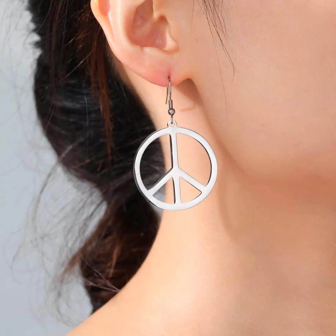 Peace Sign Symbol Earrings Geometric Large Round Statement Earrings Hippie Studs Jewelry Accessories Women