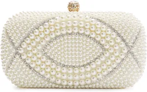 Pearl Evening Bag for Women Rhinestone Clutch Bag Bridal Wedding Purse Beaded Handbag Shoulder Bag with Chain