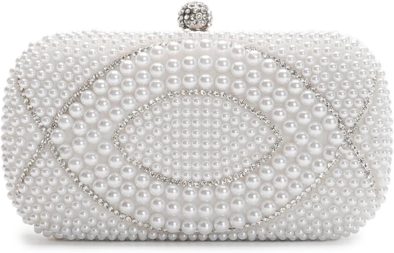 Pearl Evening Bag for Women Rhinestone Clutch Bag Bridal Wedding Purse Beaded Handbag Shoulder Bag with Chain