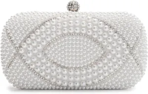 Pearl Evening Bag for Women Rhinestone Clutch Bag Bridal Wedding Purse Beaded Handbag Shoulder Bag with Chain