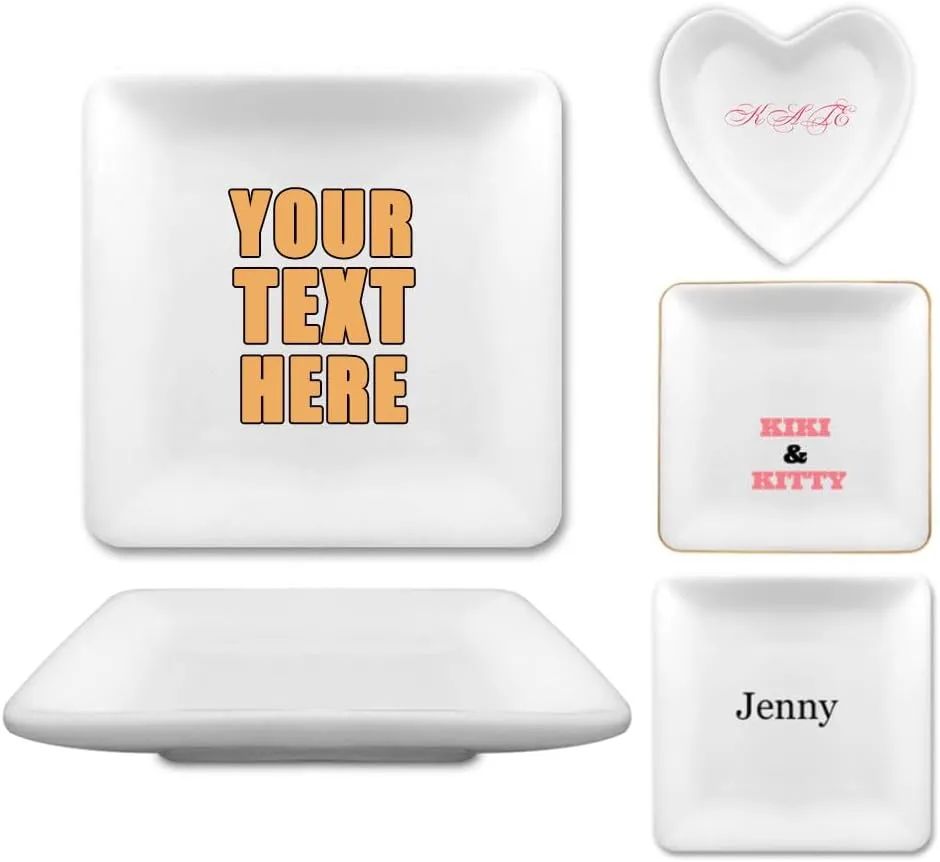 Personalized Ceramic Jewelry Trays Ring Dish, Customize Decor Jewelry Dish for Mom Girlfriend Sister Friend, Personalize Mother's Valentine's Day Birthday Gifts for Women, 4.44In White Square