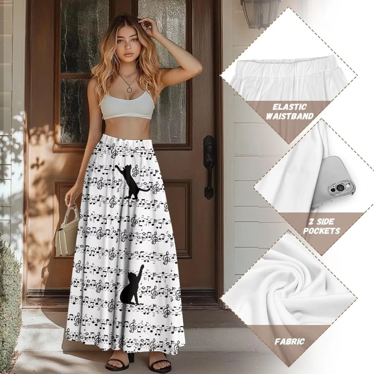 Pleated Midi Skirts for Women with Pockets Elastic High Waisted Skirt Plus Size Womens Summer Skirts