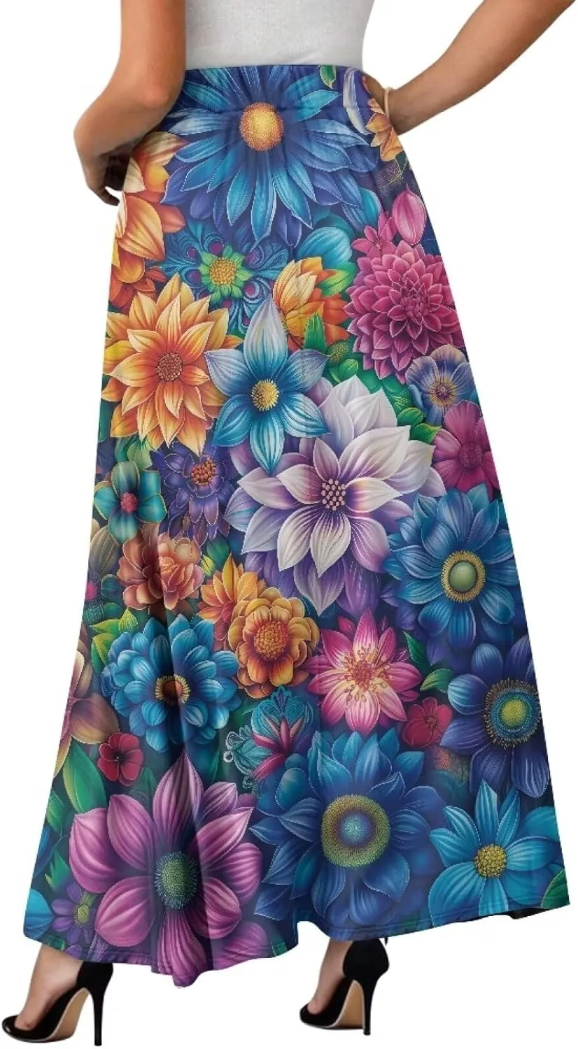 Pleated Midi Skirts for Women with Pockets Elastic High Waisted Skirt Plus Size Womens Summer Skirts