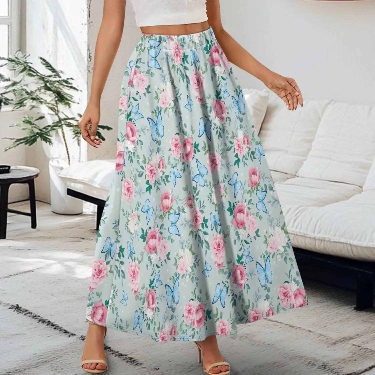 Pleated Midi Skirts for Women with Pockets Elastic High Waisted Skirt Plus Size Womens Summer Skirts