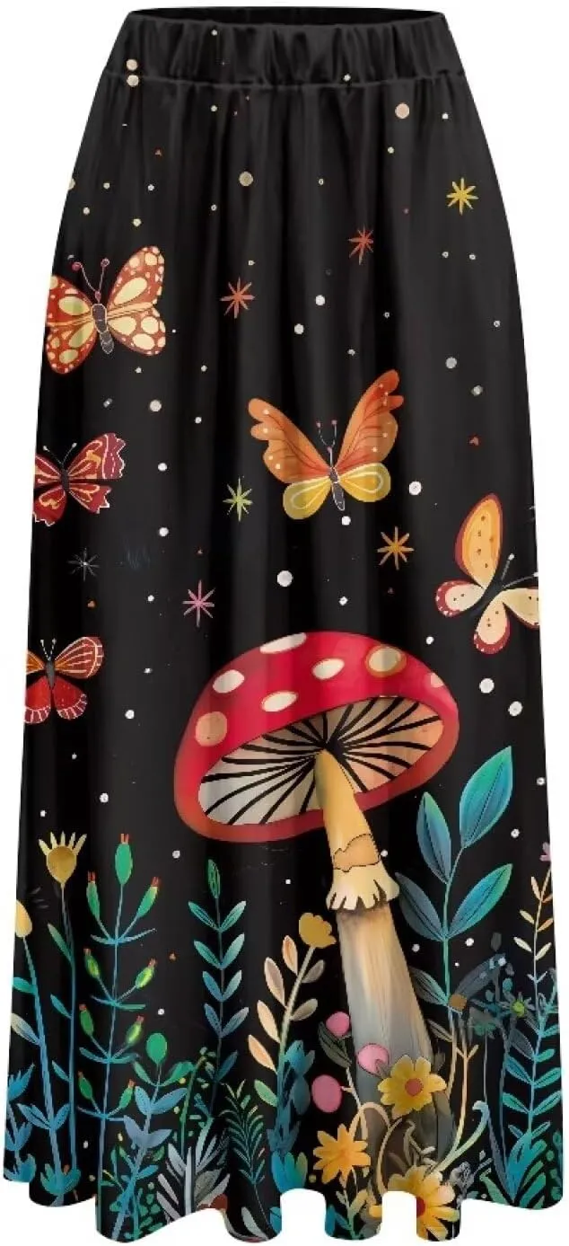 Pleated Midi Skirts for Women with Pockets Elastic High Waisted Skirt Plus Size Womens Summer Skirts