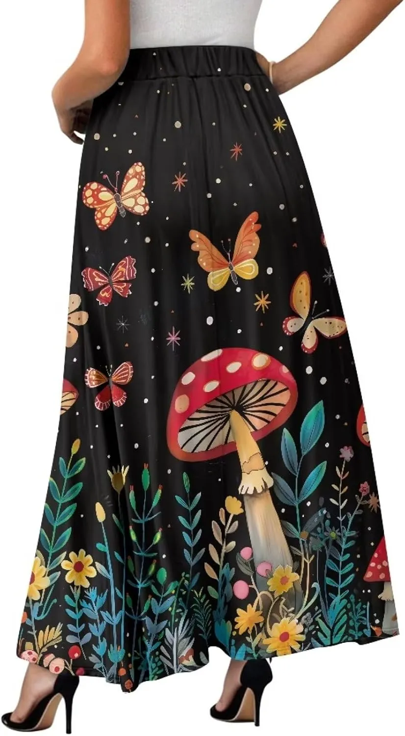 Pleated Midi Skirts for Women with Pockets Elastic High Waisted Skirt Plus Size Womens Summer Skirts