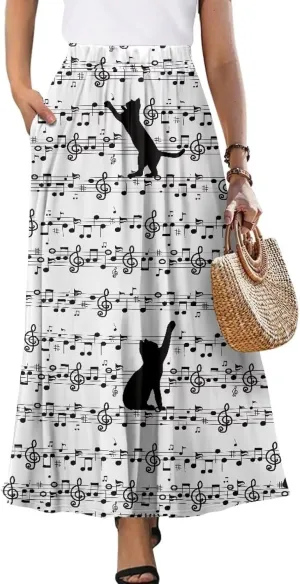 Pleated Midi Skirts for Women with Pockets Elastic High Waisted Skirt Plus Size Womens Summer Skirts