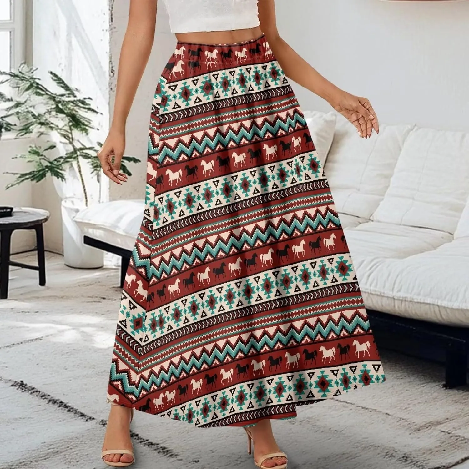 Pleated Midi Skirts for Women with Pockets Elastic High Waisted Skirt Plus Size Womens Summer Skirts