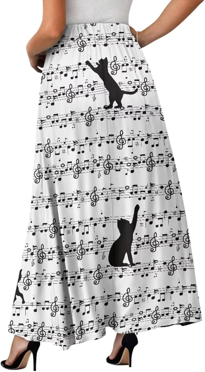 Pleated Midi Skirts for Women with Pockets Elastic High Waisted Skirt Plus Size Womens Summer Skirts