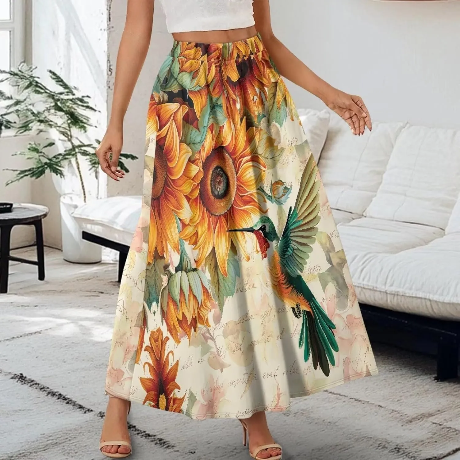 Pleated Skirt for Women Plus Size Casual High Waisted Skirt with Pockets Lightweight A-Line Long Length Skirt S-2XL