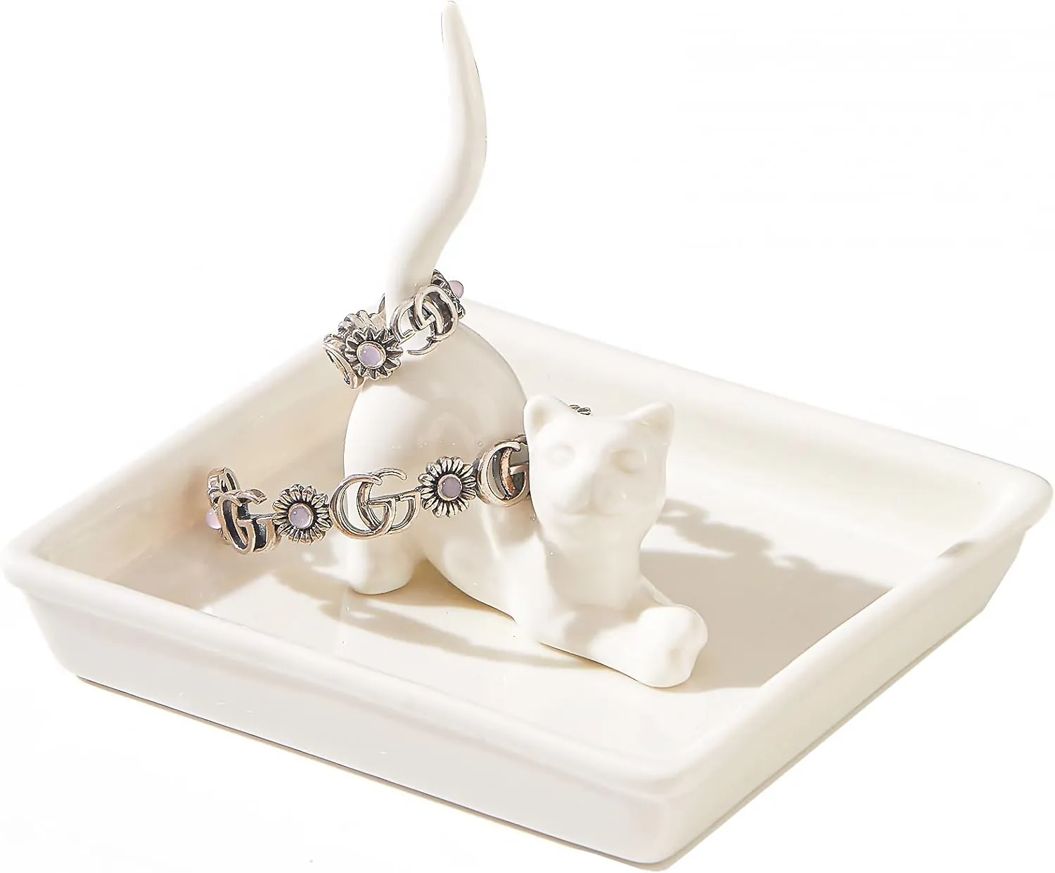 PUDDING CABIN Cat Mom Gifts for Women, Cat Ring Holder for Jewelry, Jewelry Tray Dish Rings Bracelets Earrings Trinket Tray, Cat Gifts for Cat Lovers Mother's Day Birthday Wedding Christmas Gifts