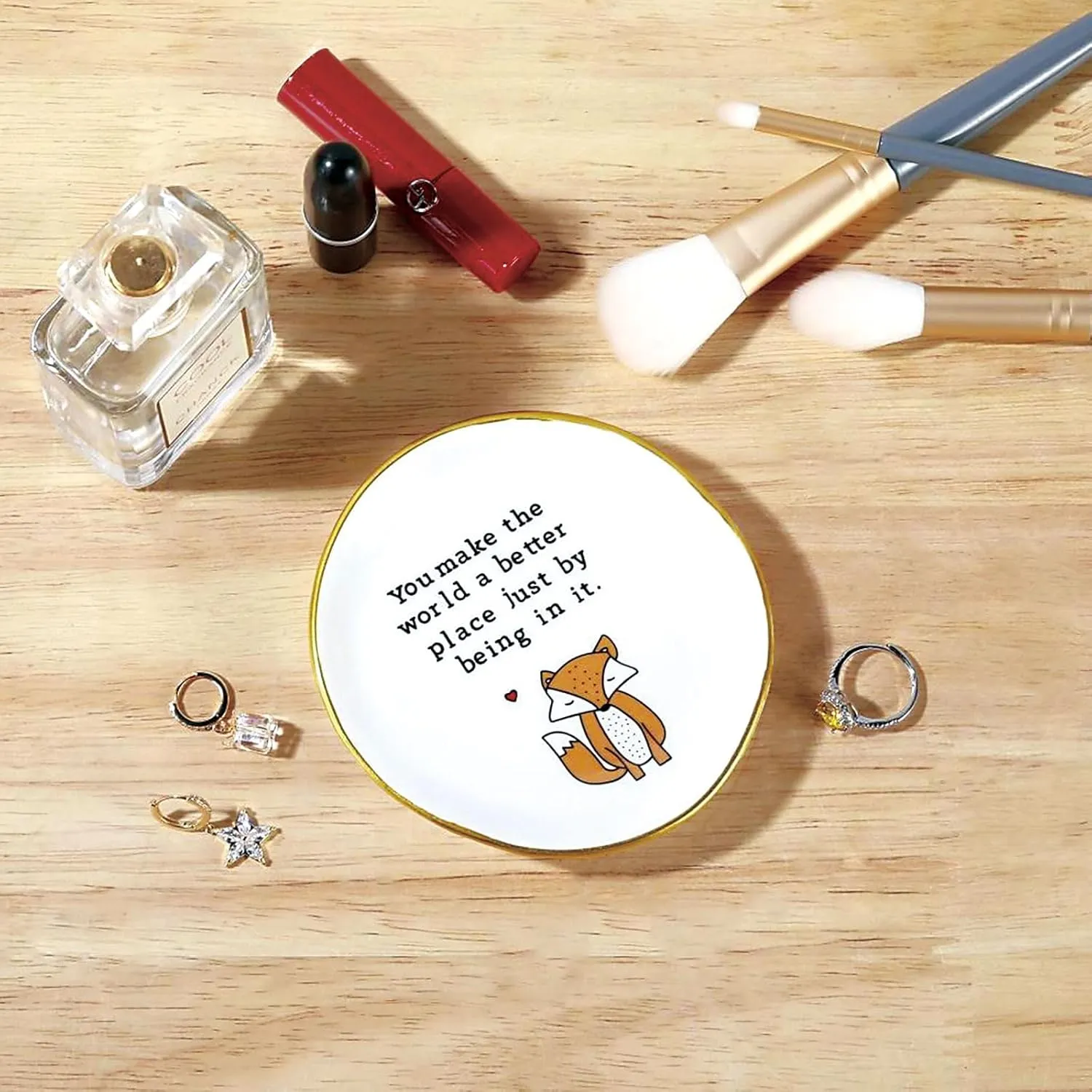 PUDDING CABIN Jewelry Dish - You Make the World Better - Birthday Gifts for Women, Ring Dish Tray, Ceramic Trinket Tray, Key Bowl, Decorative Plate, Gifts for Friends Sisters Daughter Mom