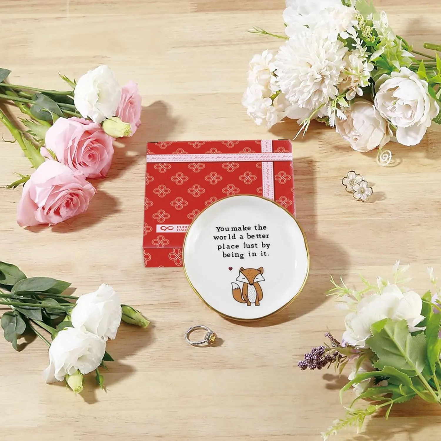 PUDDING CABIN Jewelry Dish - You Make the World Better - Birthday Gifts for Women, Ring Dish Tray, Ceramic Trinket Tray, Key Bowl, Decorative Plate, Gifts for Friends Sisters Daughter Mom