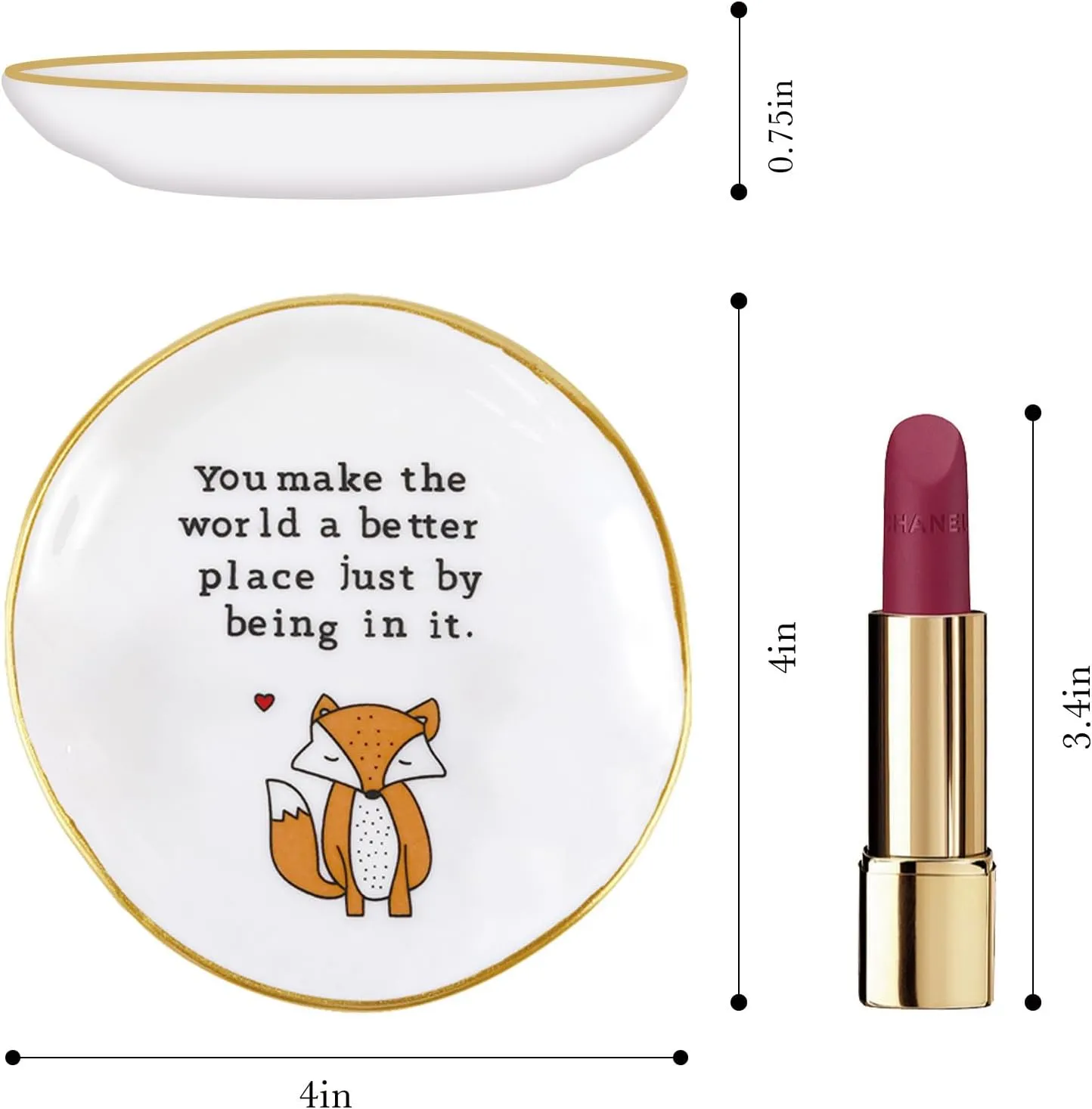 PUDDING CABIN Jewelry Dish - You Make the World Better - Birthday Gifts for Women, Ring Dish Tray, Ceramic Trinket Tray, Key Bowl, Decorative Plate, Gifts for Friends Sisters Daughter Mom