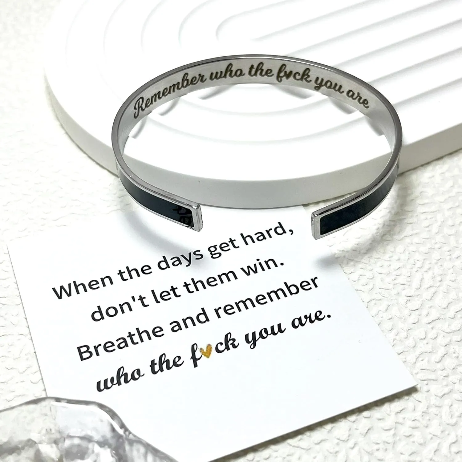 Remember Who The F You Are Color Bracelets Stainless Steel Inspirational and Motivational Bangle with Hidden Message Engraved Jewelry Gift for Women Sisters Friends Mantra Personalized Bracelets