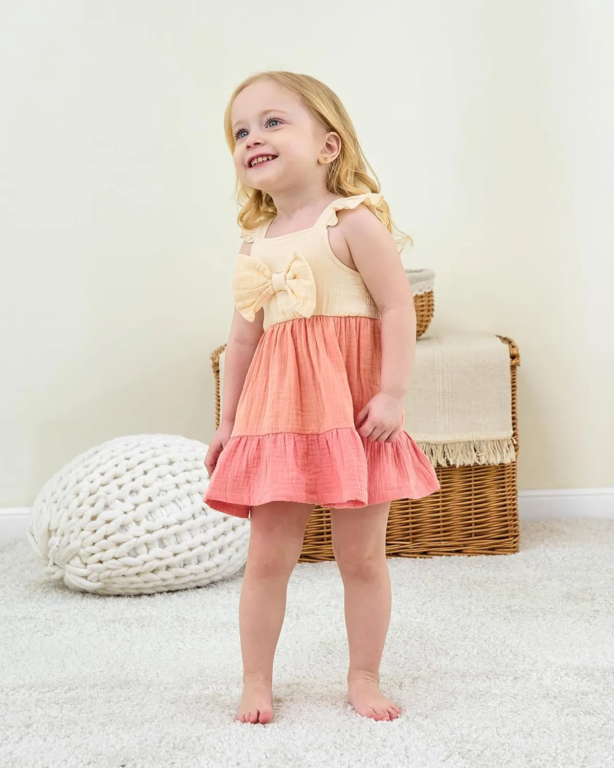 Renotemy Infant Baby Girl Dresses Toddler Girl Clothes Summer Cotton Linen Boho Smocked Sundress Gift for Girls with Hat