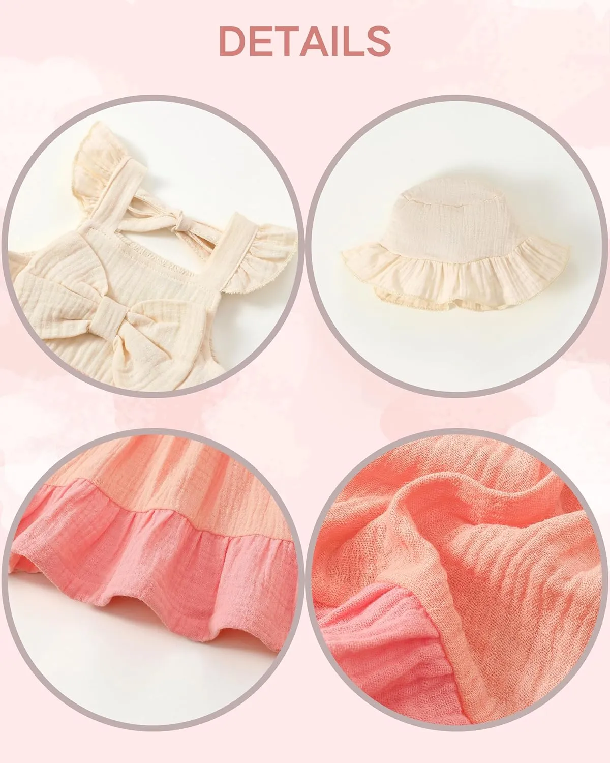 Renotemy Infant Baby Girl Dresses Toddler Girl Clothes Summer Cotton Linen Boho Smocked Sundress Gift for Girls with Hat