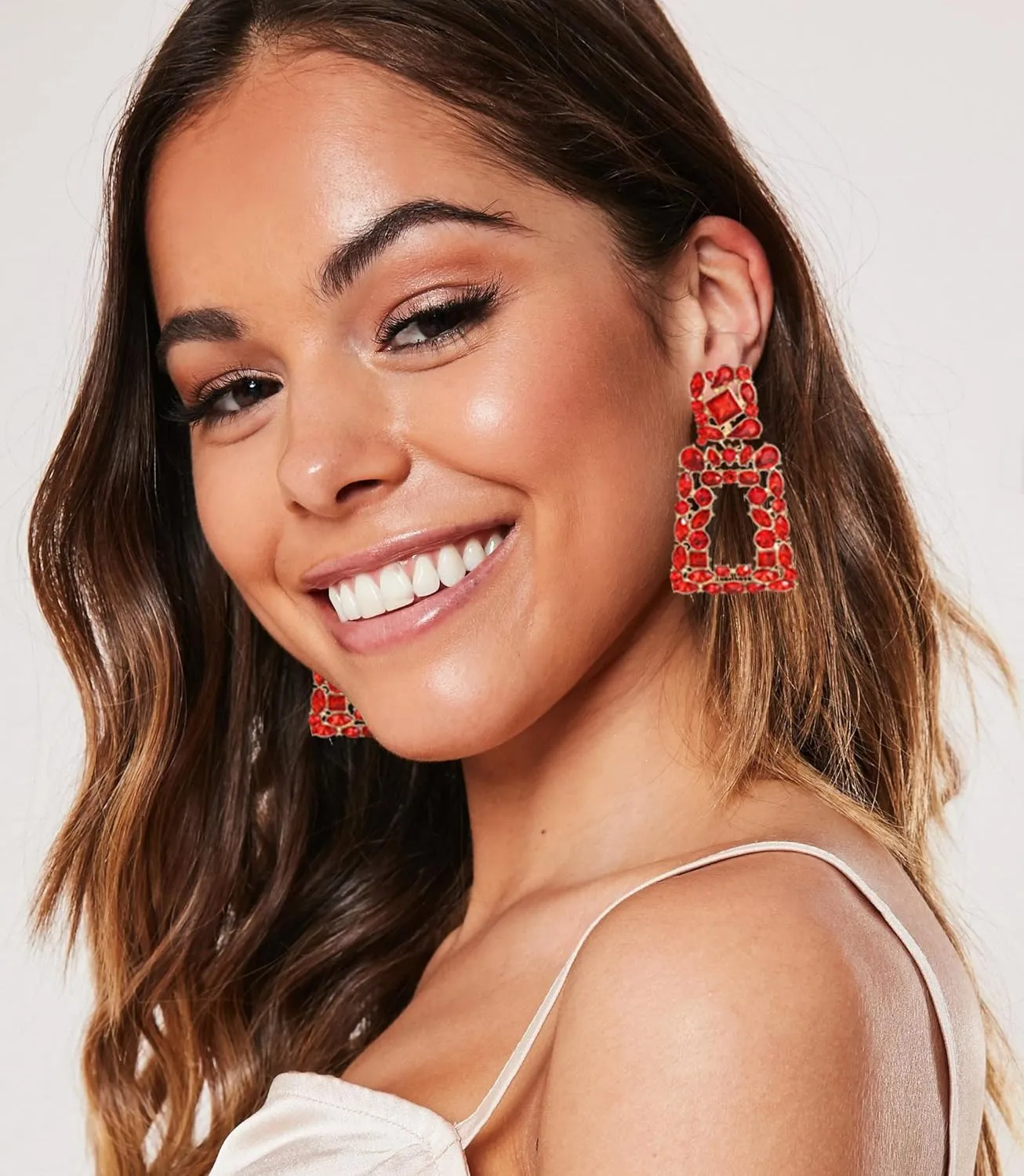 Rhinestone Rectangle Dangle Statement Earrings Trendy Crystal Geometric Drop Earrings hypoallergenic for Women