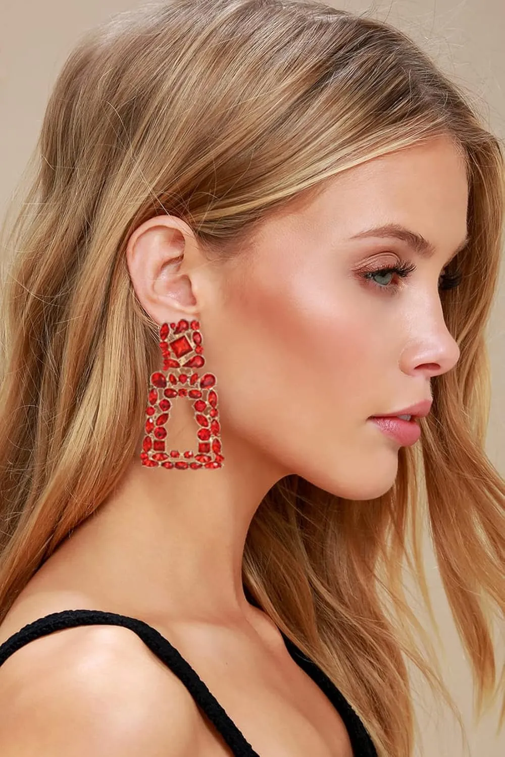 Rhinestone Rectangle Dangle Statement Earrings Trendy Crystal Geometric Drop Earrings hypoallergenic for Women