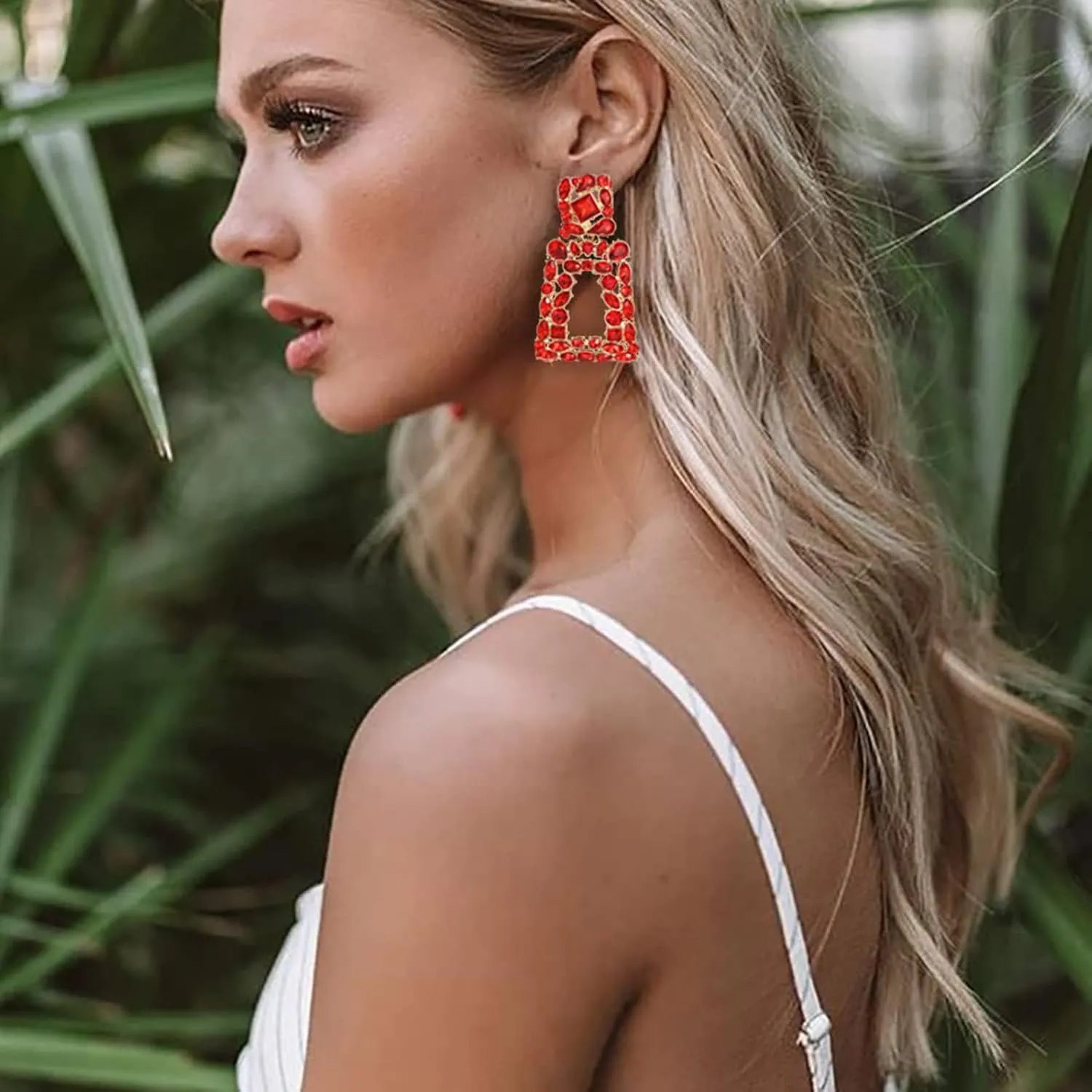 Rhinestone Rectangle Dangle Statement Earrings Trendy Crystal Geometric Drop Earrings hypoallergenic for Women