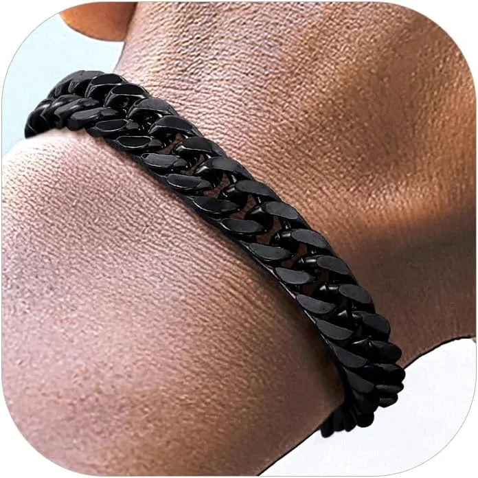 Richsteel Cuban Link Chain Bracelets 8/12/17mm Width Stainless Steel Chain Wrist Bracelets for Men, 7.4/8.2/9 Inch Length Classic Jewelry for Christmas/Valentine's Day/Birthday