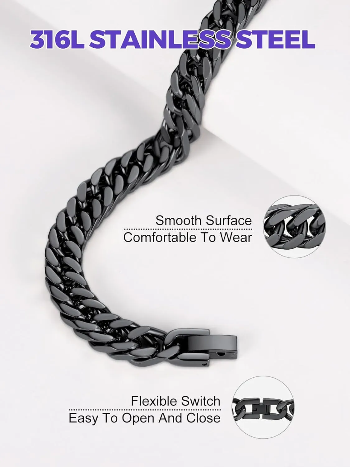 Richsteel Cuban Link Chain Bracelets 8/12/17mm Width Stainless Steel Chain Wrist Bracelets for Men, 7.4/8.2/9 Inch Length Classic Jewelry for Christmas/Valentine's Day/Birthday