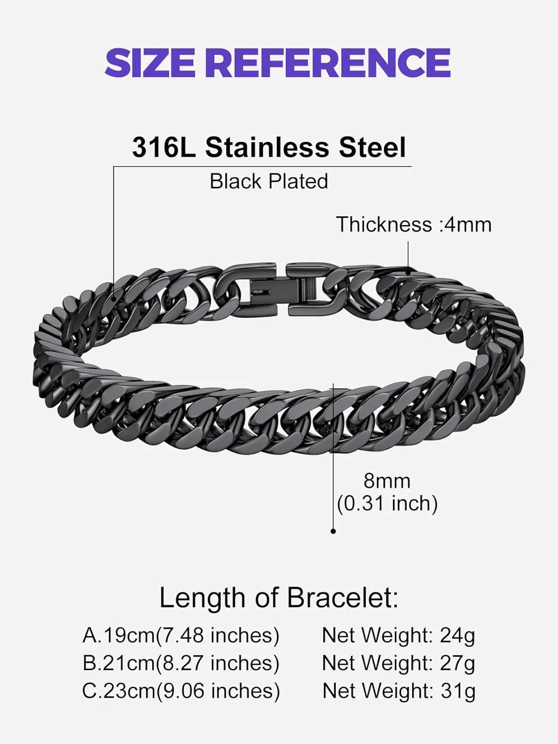 Richsteel Cuban Link Chain Bracelets 8/12/17mm Width Stainless Steel Chain Wrist Bracelets for Men, 7.4/8.2/9 Inch Length Classic Jewelry for Christmas/Valentine's Day/Birthday