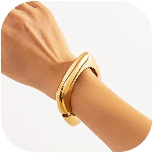 Salircon Gold Bangle Bracelets for Women Gold Wide Chunky Cuff Bracelets Trendy Hinged Cuff Open Wide Chunky Bracelet Irregular Minimalist Cuff Jewelry