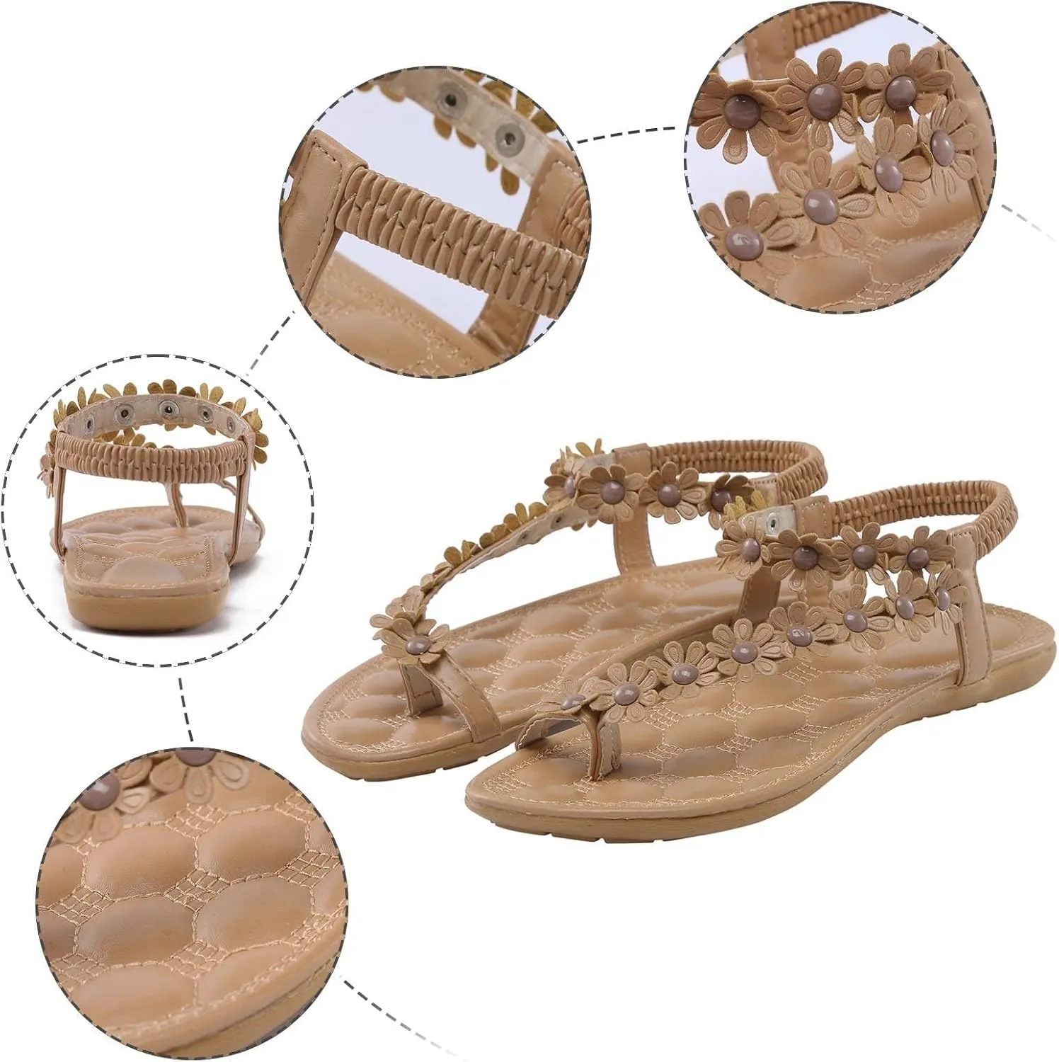 Sandals Women Comfort Flat Heel Summer Sandal Elastic Slip On Ankle Strap Dress Sandal with Footbed Orthopedic