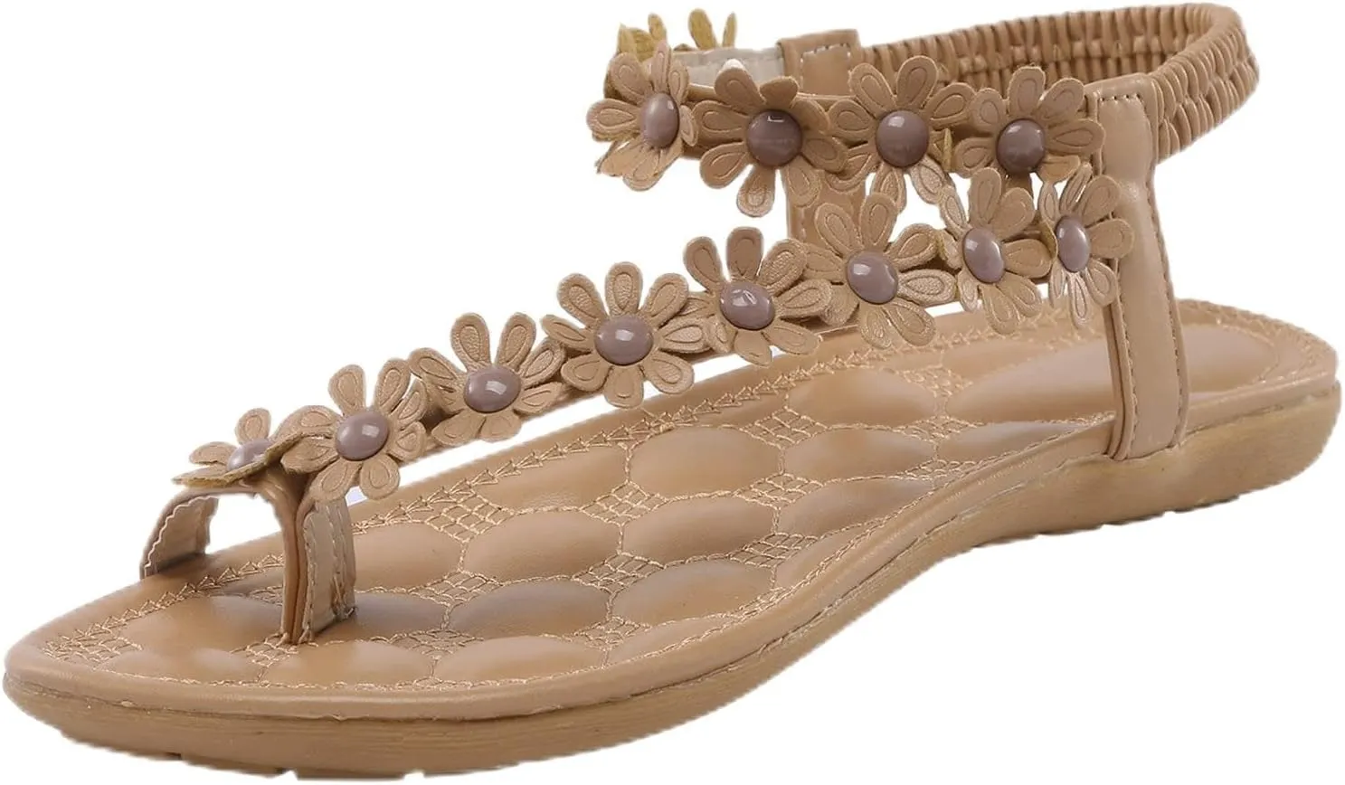 Sandals Women Comfort Flat Heel Summer Sandal Elastic Slip On Ankle Strap Dress Sandal with Footbed Orthopedic