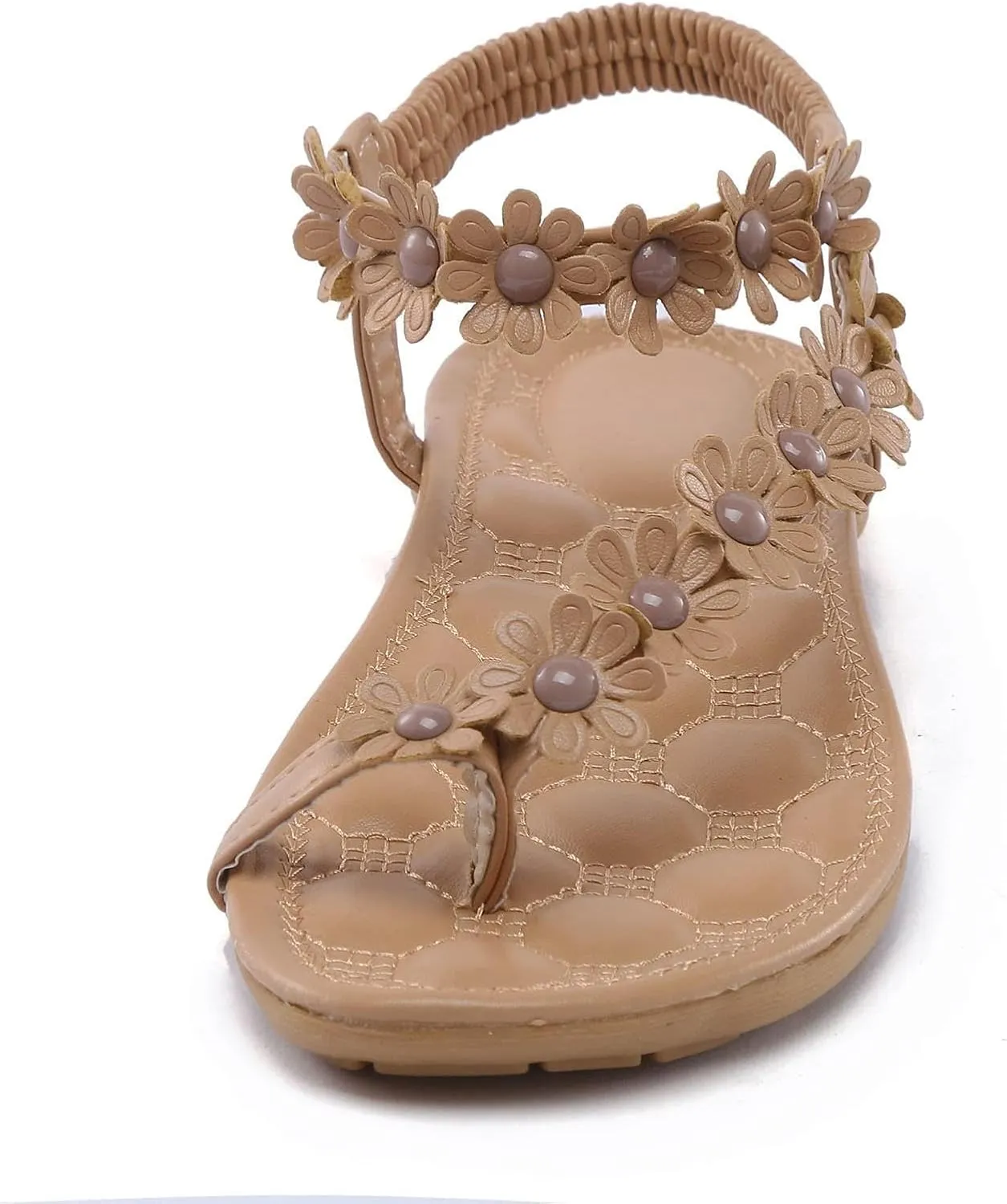 Sandals Women Comfort Flat Heel Summer Sandal Elastic Slip On Ankle Strap Dress Sandal with Footbed Orthopedic
