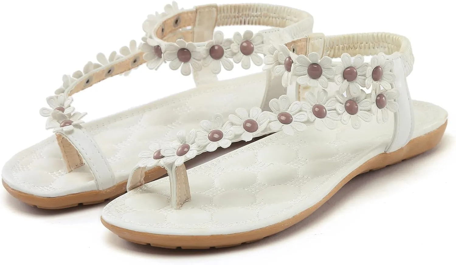 Sandals Women Comfort Flat Heel Summer Sandal Elastic Slip On Ankle Strap Dress Sandal with Footbed Orthopedic