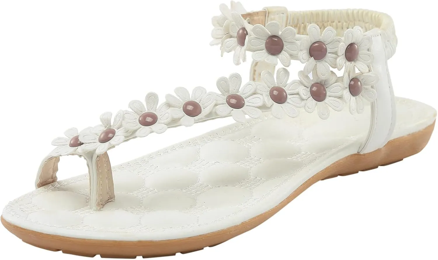 Sandals Women Comfort Flat Heel Summer Sandal Elastic Slip On Ankle Strap Dress Sandal with Footbed Orthopedic