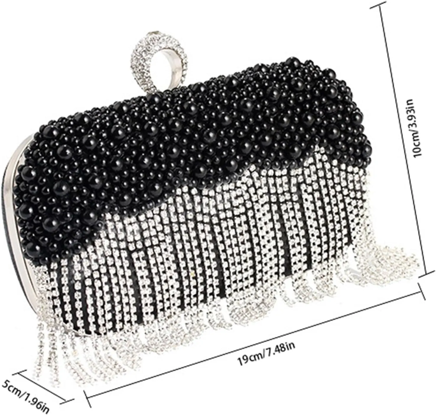 Sangeuhhlk Women's Rhinestone Tassels Evening Handbag Pearl Lady Party Wedding Clutch Purse Crystal Banquet Shoulder Bag(Gold)