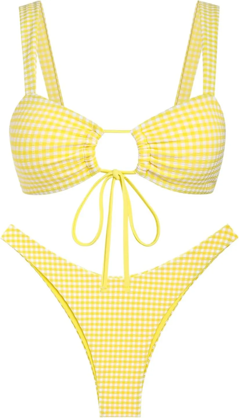 Seamolly Fruit Cherry Print Cinched Tie Front Cheeky Bikini Set