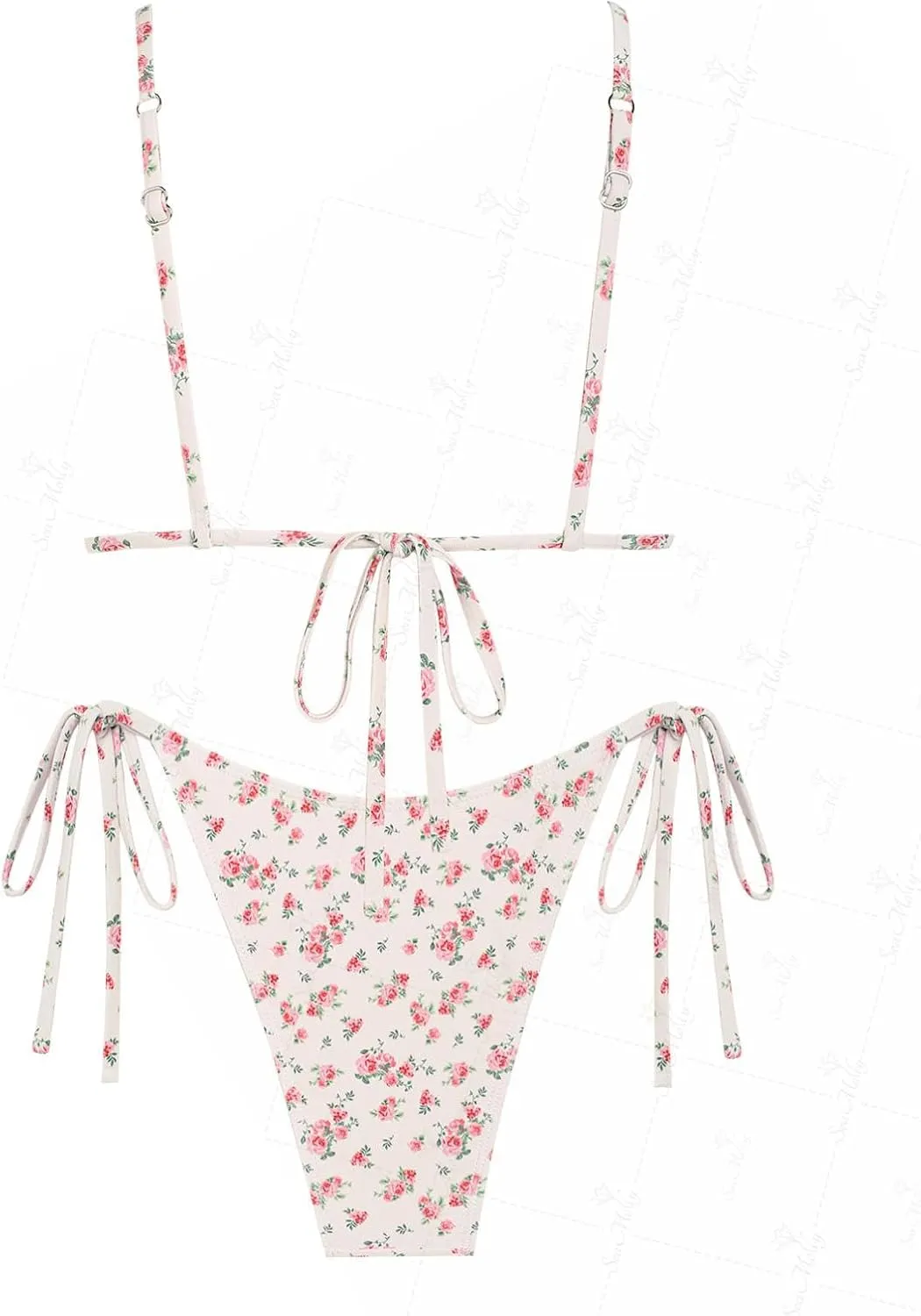 seamoly Textured Cinched Tie Straps Tanga Bikini Set