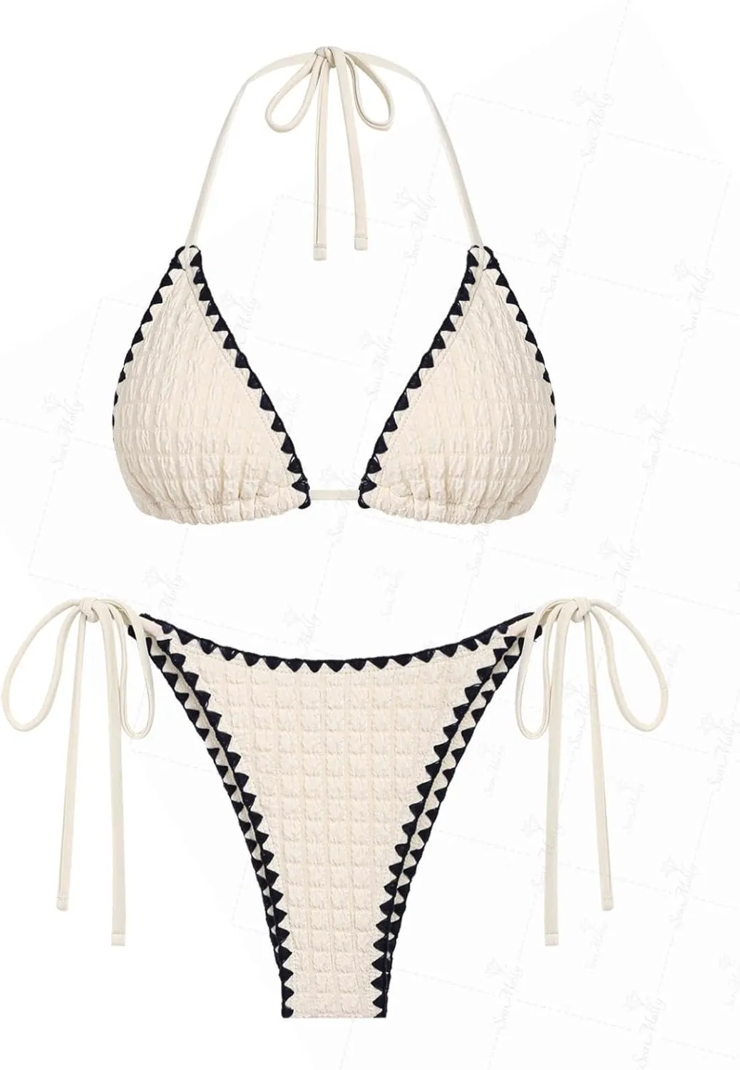seamoly Tie Side Floral Smocked Shirred Triangle Bikini Set