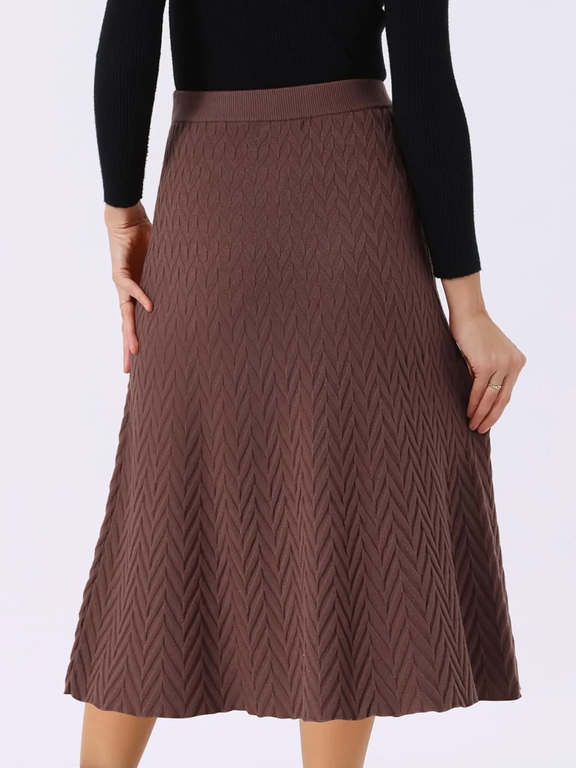 Seta T Women's Ribbed Knit A-Line Skirts Elastic High Waist Stretchy Sweater Midi Skirt