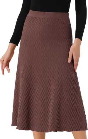 Seta T Women's Ribbed Knit A-Line Skirts Elastic High Waist Stretchy Sweater Midi Skirt