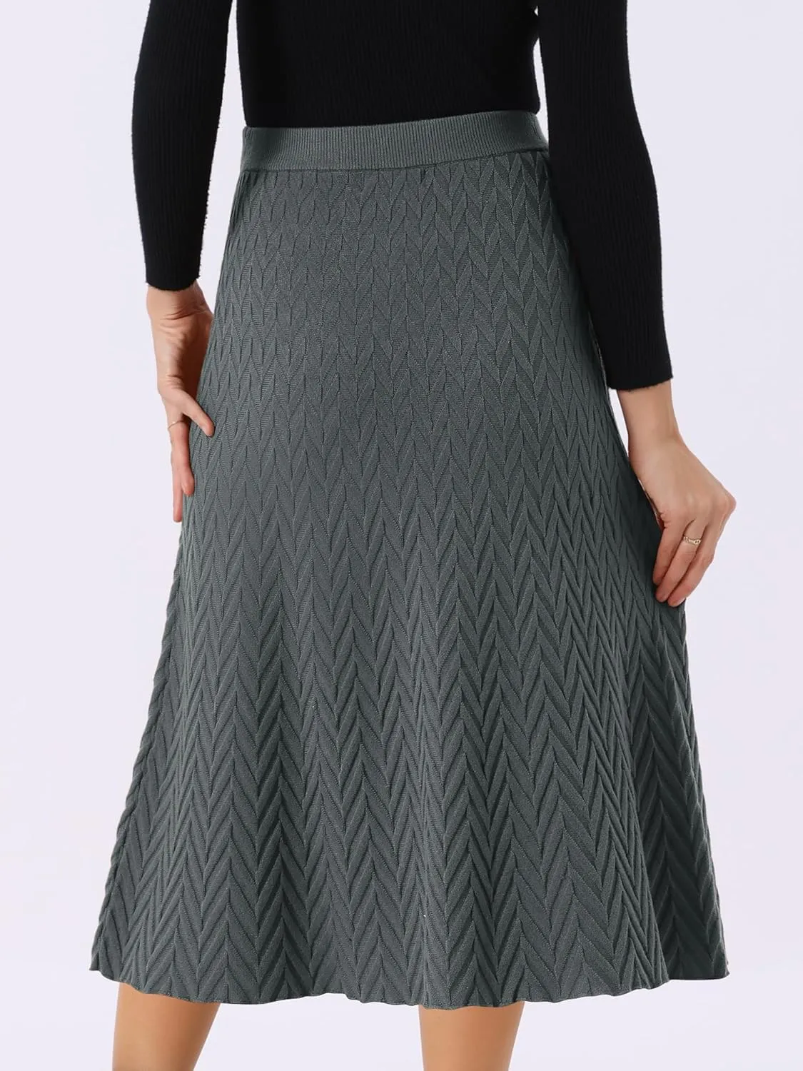 Seta T Women's Ribbed Knit A-Line Skirts Elastic High Waist Stretchy Sweater Midi Skirt