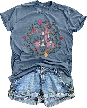 SFHFY Magical Shirt for Women Magic Kingdom T Shirt Family Vacation Tee Castle Fairy Tale Graphic Short Sleeve Tops