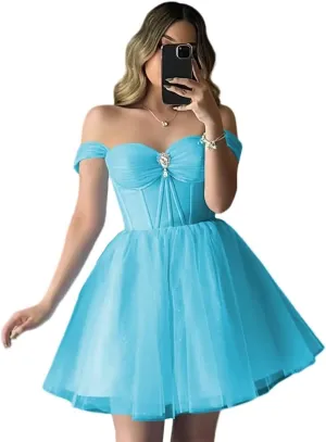 Short Cocktail Gown Sweetheart Prom Dresses Strapless A Line Sparkly Evening Party Dress with Diamond