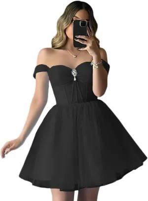 Short Cocktail Gown Sweetheart Prom Dresses Strapless A Line Sparkly Evening Party Dress with Diamond