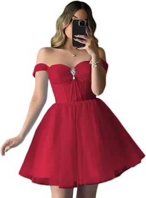 Short Cocktail Gown Sweetheart Prom Dresses Strapless A Line Sparkly Evening Party Dress with Diamond
