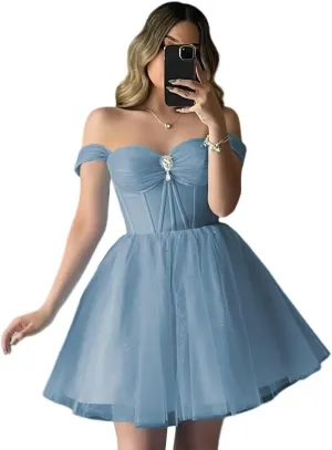 Short Cocktail Gown Sweetheart Prom Dresses Strapless A Line Sparkly Evening Party Dress with Diamond