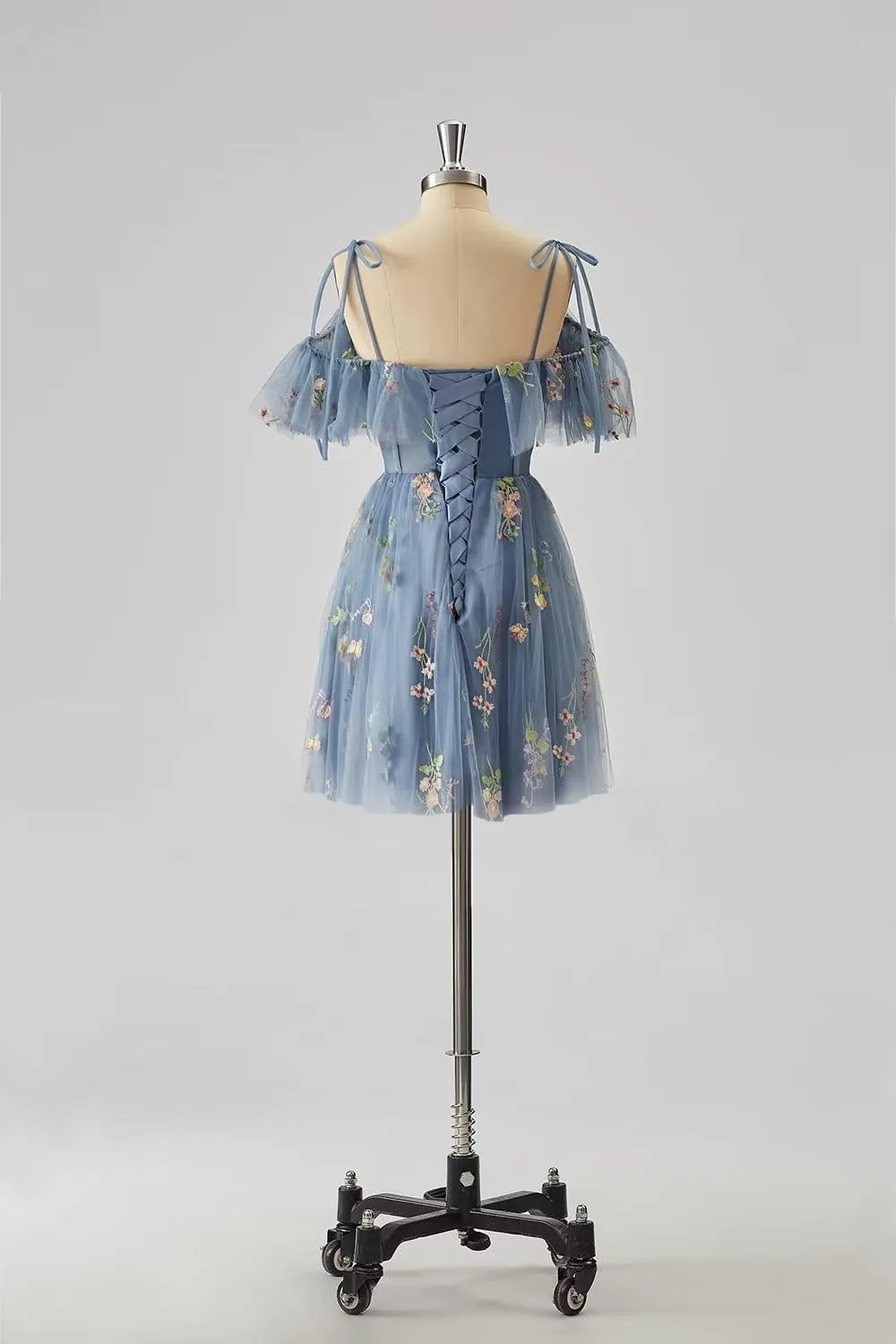 Short Tulle Homecoming Dresses for Teens Flower Embroidery Ruffle Mini Fairy Cocktail Party Gowns